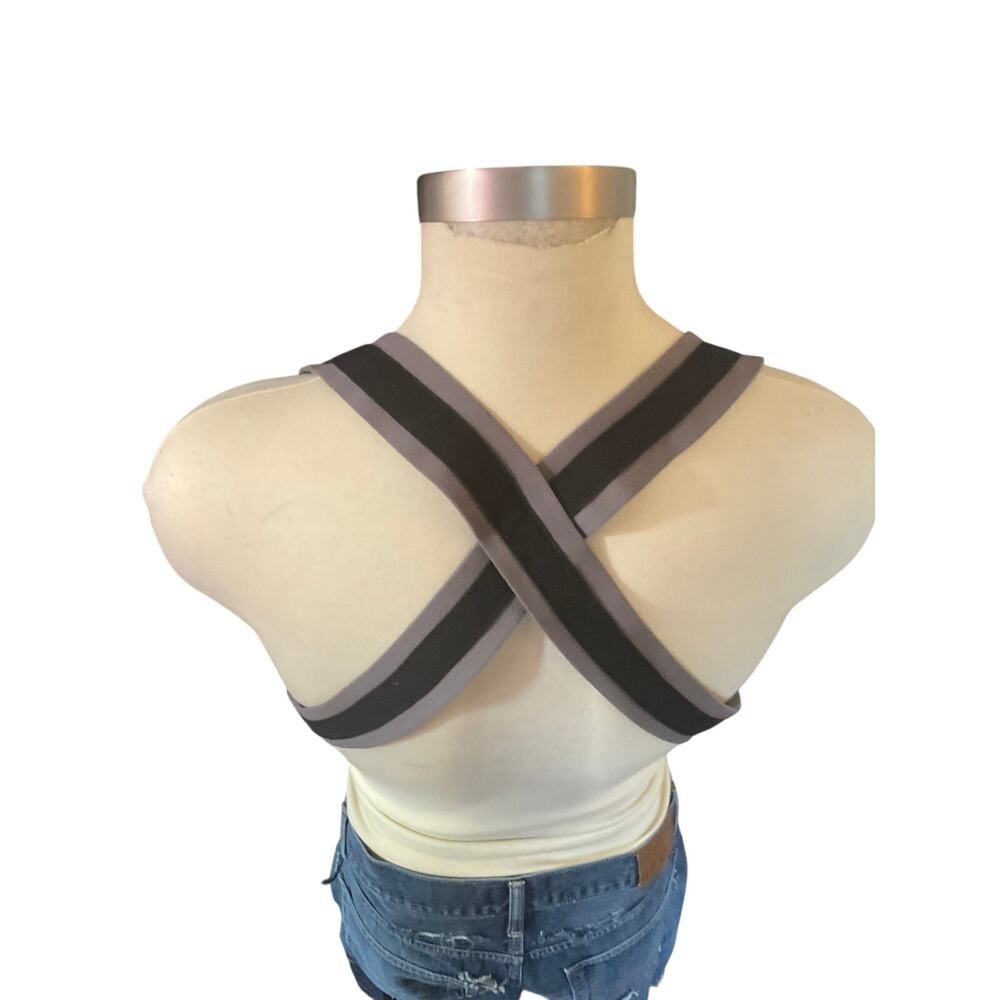 Nasty Pig Men’s XL Black Gray Elastic Harness Straps Cross Back Logo Kink Gear